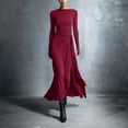 thumbnail image 2 of CIENVNSTG Women's Long Sleeve Captain Neck Maxi Dress Sexy Long Sleeved Waist Cinched Fall Formal Wedding Guest Party Cocktail Knotted Dresses Wine XL, 2 of 5