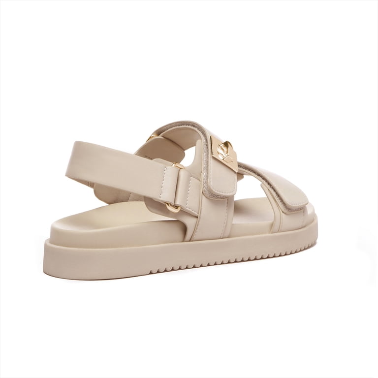 Sandalia De Cuero Mujer Beige | Punta Abierta, Taco Plano 10 Cm
