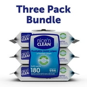 Nice N Clean Plant-Based Flushable Wet Wipes, 3 Flip-Top Packs (180 Total Wipes)