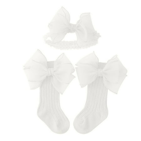 

DoubleYi Baby Socks 1 Set Daily Wear Bow-knot Fashion Lace Toddler Socks with Hairband