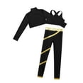thumbnail image 4 of YEAHDOR Kids Girls Sports Outfit Long Sleeve Crop Top with Vest Metallic Striped Pants Fitness Gym Suit Black&Gold 10, 4 of 5