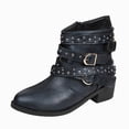 thumbnail image 4 of Joykidd Motorcycle Ankle Boots For Women Chunky Block Heel Short Booties Buckle Studded Gothic Moto Riding Boots with Side Zip for Casual Outings Daily Work, 4 of 5