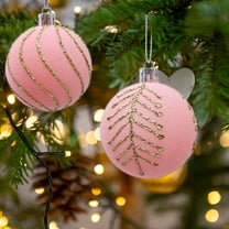 KOYPTL Christmas Balls Ornaments Set,4 Pcs Velvet Shatterproof Balls Made Of High Quality,Flocked Glitter Christmas Tree Balls For Xmas Tree Holiday Wedding Party Decorations(6CM Pink)