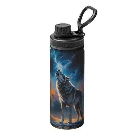 

Ocsxa Lonely Night Sky Wolf Print 18oz Stainless Steel Water Bottle Unisex Water Bottle Insulated Sports Water Cup Flask for Cold Water Drinks/Sports/Travel/Car/School
