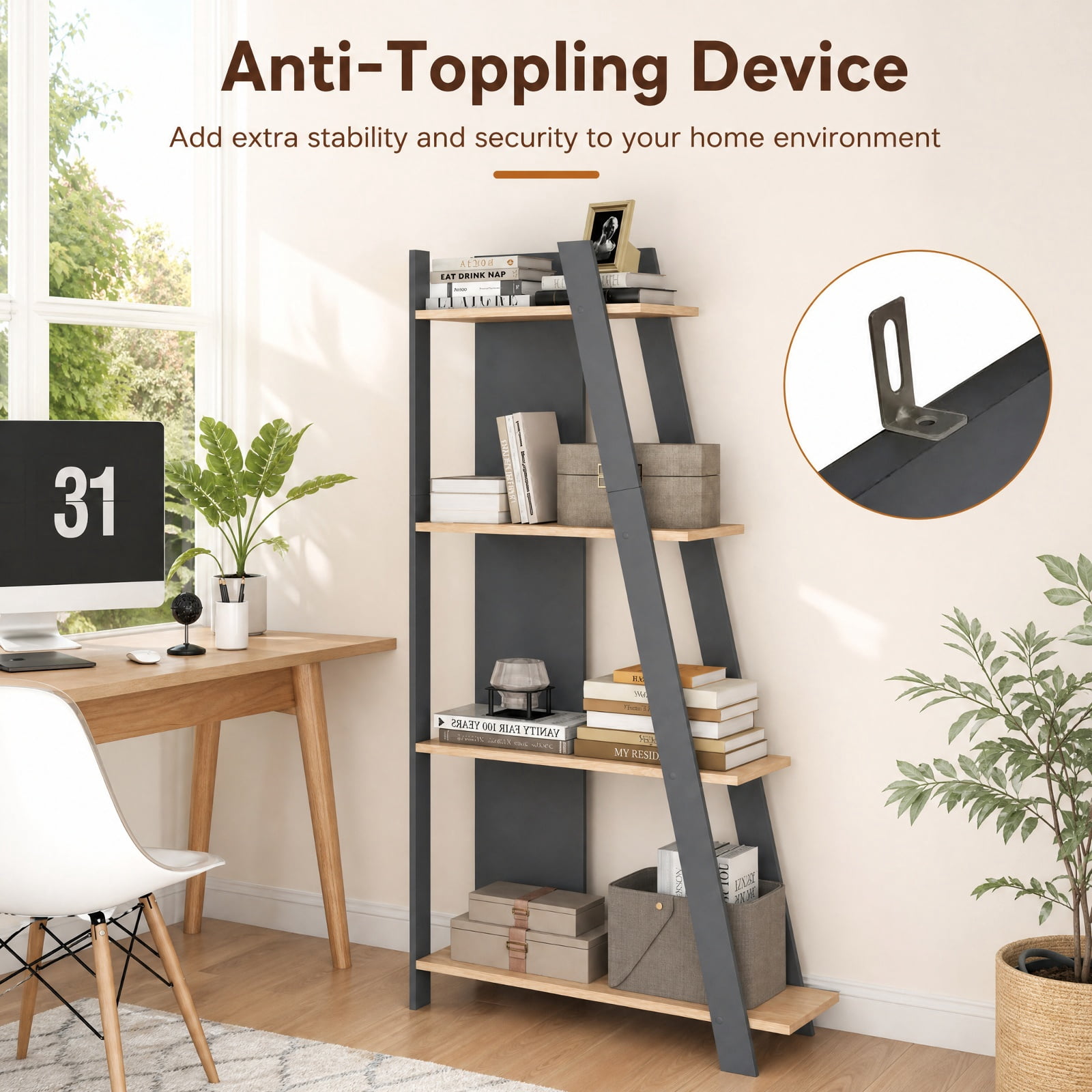 Furnibear 4-Tier Modern Bookshelf Wooden Vertical Display Book Shelf for Small Space for Living Room Home Office Bedroom Display Storage Shelf, Oak
