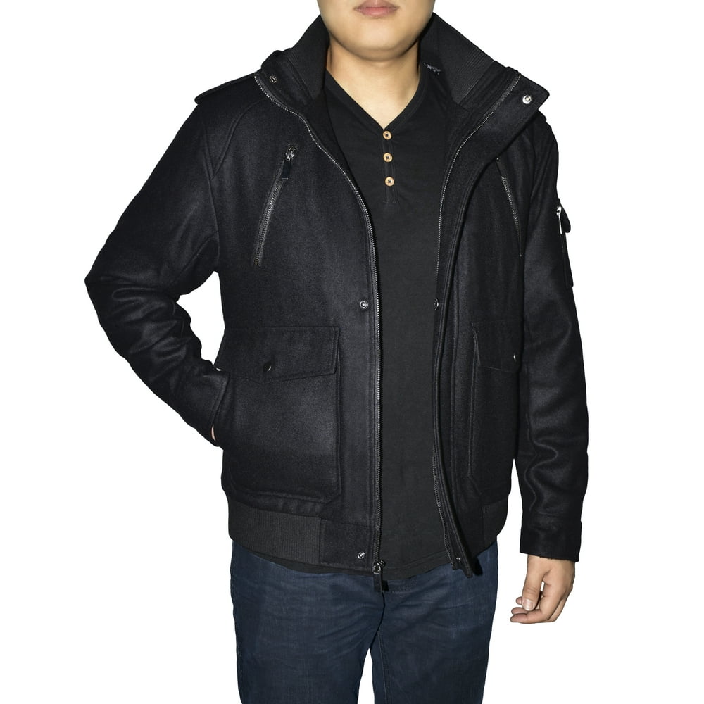 Victory Outfitters Men's Removable Hooded Wool Blend Bomber Jacket