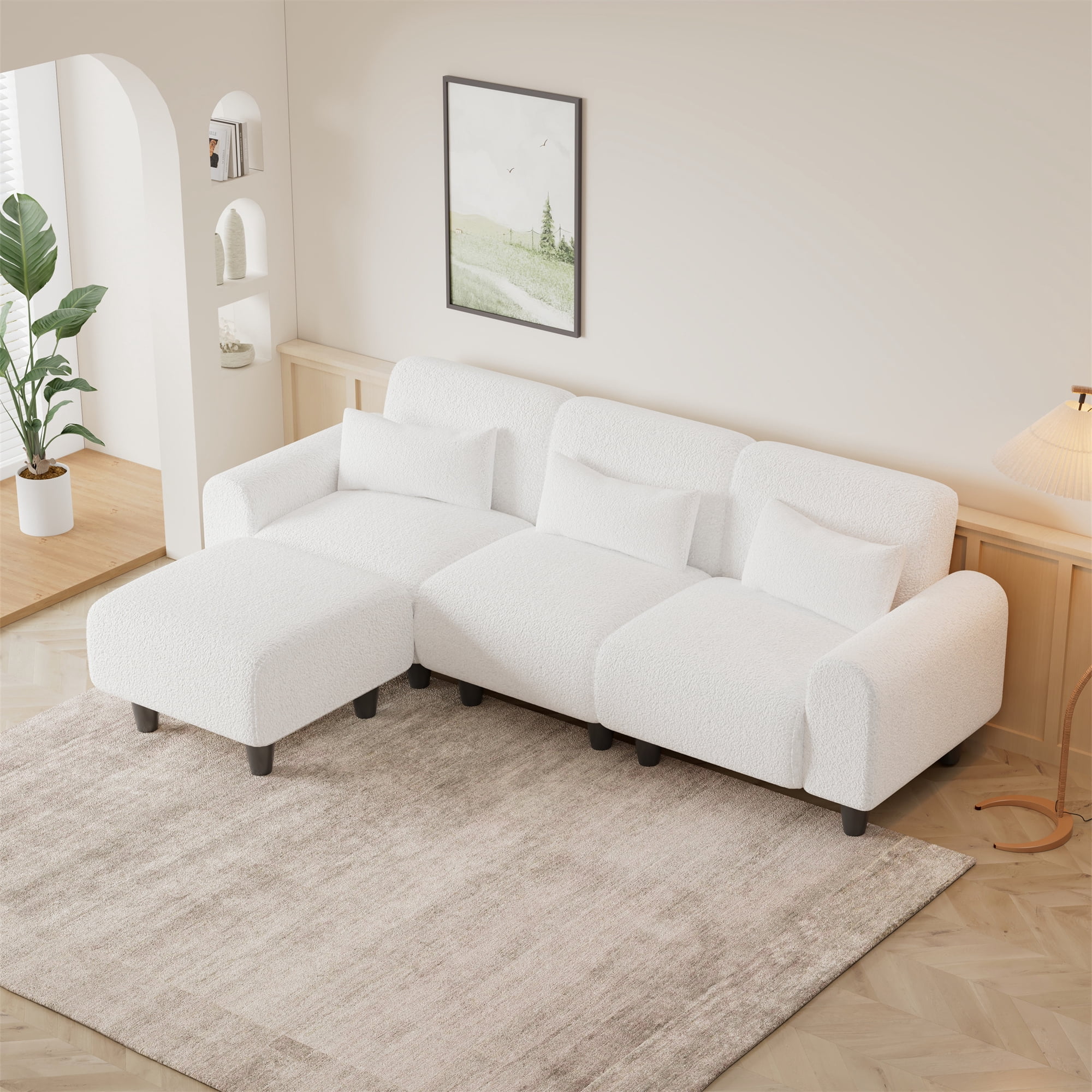 Aukfa 85" Reversible Sectional Sofa, Deep Seat Couch with Chaise for Living Room, 3 Pillows, Beige