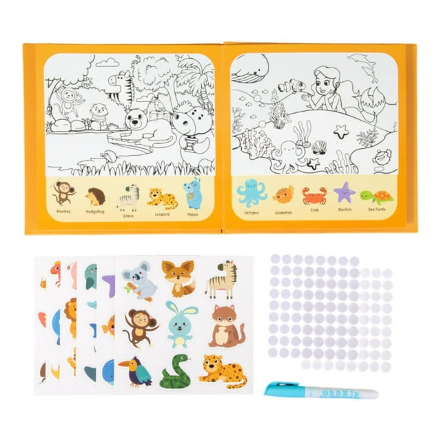 Libro de pegatinas reutilizables para colorear, mejorar la imaginación, actividades, juguetes y pintura. animal