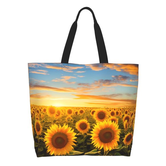 Kdxio Beautiful Golden Sunflower Field for Women's Large Water-Resistant Lightweight Tote Bag for Daily Use Shopping Work School