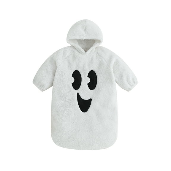 Newborn Baby Girl Boy Halloween Outfits Long Sleeve Fuzzy Jumpsuit Ghost Face Romper One Piece Fall Winter Hoodie Bodysuit
