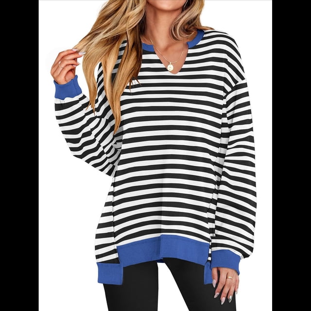 Sudaderas Oversize para Mujer, Túnicas de Larga con Cuello en V, Jersey Holgado, Atuendo de Otoño 2025. y Negro L