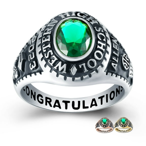 Mementos PJM Men's Class Rings Customized for High School or College-Sterling Silver 925/Rhodium