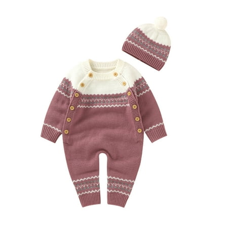 

Liliz Babies Casual Clothes Set Long Sleeve Round Collar Jumpsuit and Cap