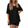 thumbnail image 2 of Two Piece Sets for Women Summer Short Set V Neck Matching Sets Cap Sleeve Vacation Outfits With Pocket, 2 of 7