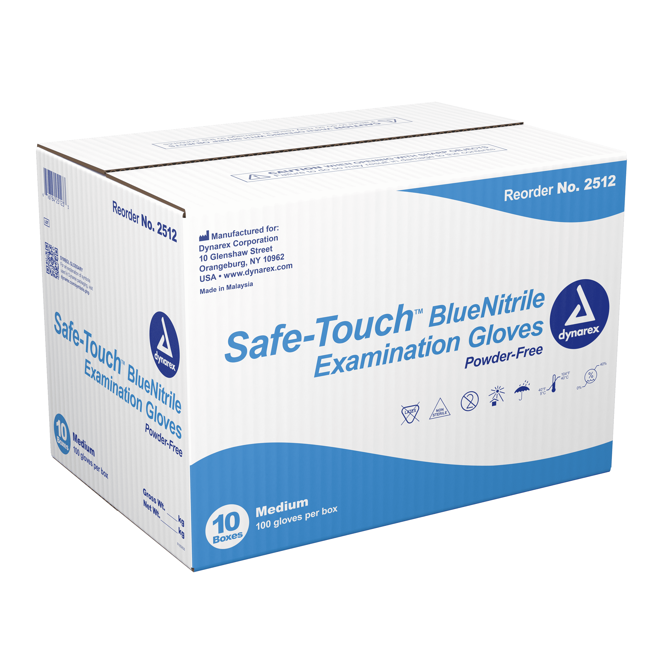 Dynarex Safe-Touch Blue Nitrile Exam Gloves, Medium & Disposable, Powder-Free and Latex-Free, Touchscreen Friendly & Used by Professionals, 1 Case of 1,000 Blue Nitrile Exam Gloves