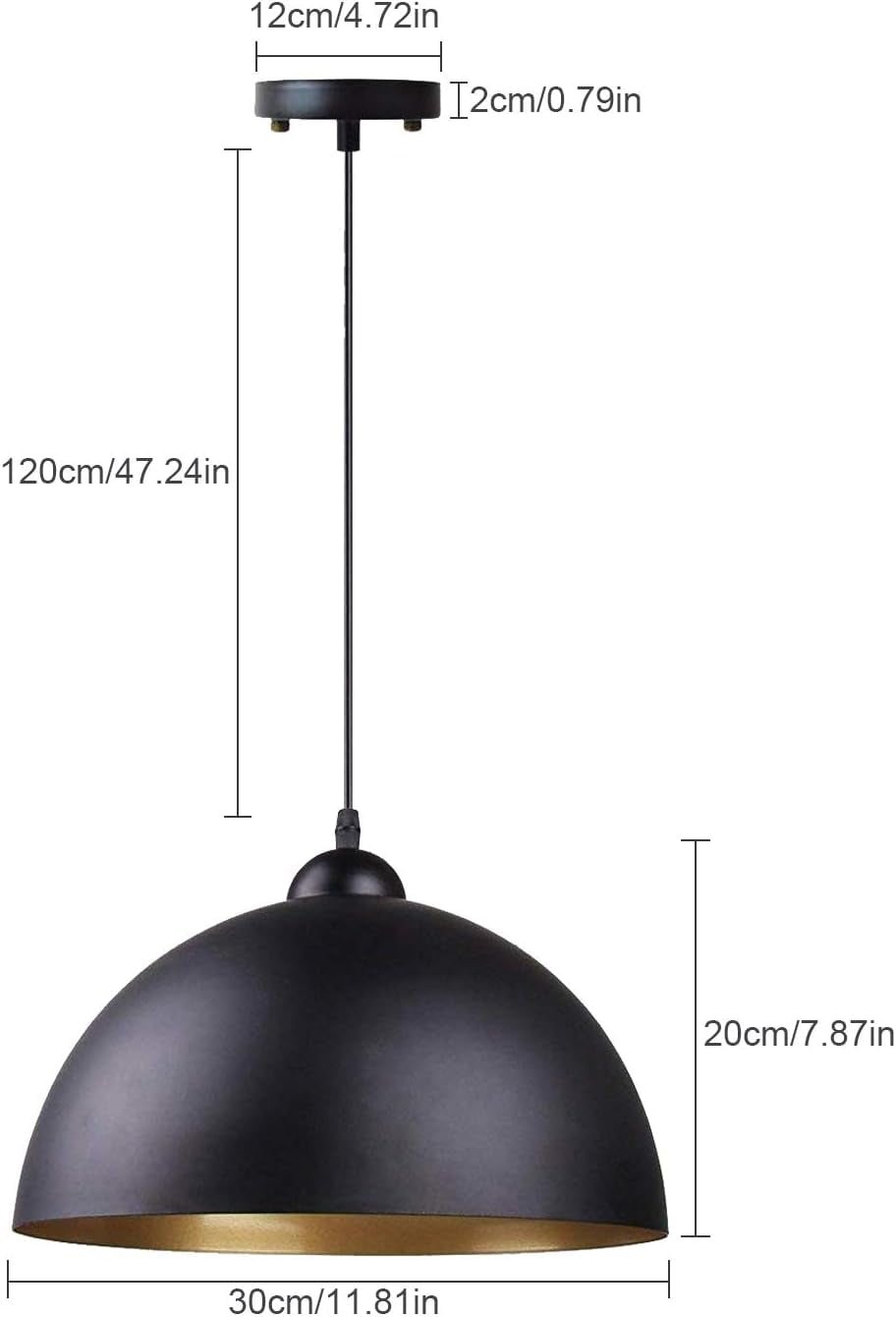 FRIDEKO HOME 2 Pack Black Metal Pendant Light Fixtures, 11.8" (W) Industrial Adjustable Hanging Lamp with E26 Base, Farmhouse Pendant Lighting for Kitchen Island, Bedroom (Without Bulb)