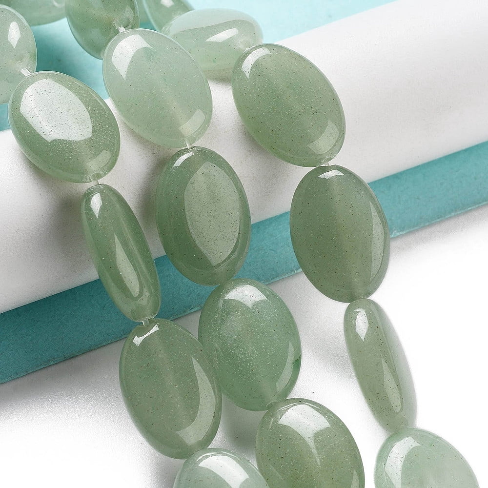 4strands Natural Green Aventurine Beads Strands Flat Oval 18~18.5x13~13.5x6~6.5mm Hole: 1.2mm about 11pcs/strand 7.76 inch(19.7cm) DIY