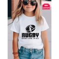 thumbnail image 1 of Girls' Rugby Graphic T-Shirt - "No Helmets No Pads Just Balls" Slogan Print, 100% Cotton Casual Short Sleeve Tee for Kids & Teens, Vibrant Red Sporty Top, Machine Washable Spring/Summer, 1 of 6