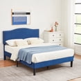 thumbnail image 2 of VECELO Queen Bed Frame, Nailhead Trim Upholstered Platform Bed with Adjustable Headboard, Wooden Slats Support/No Box Spring Needed, Dark Blue, 2 of 9