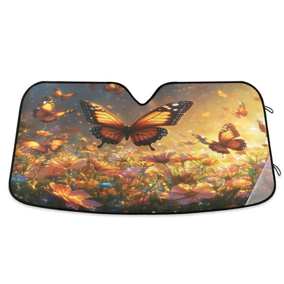 ALAZA Butterflies Sunset Flower Windshield Sun Shade Car Foldable Sun Visor Block UV Rays Protector 55"x27.6"