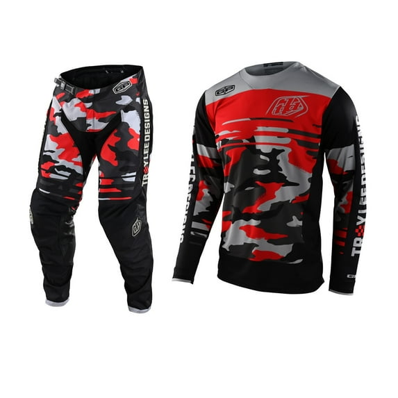 Troy Lee Designs GP FORMULA CAMO Black/Rocket Red Offroad Jersey Pant Combo (X-Large,Pant W32)