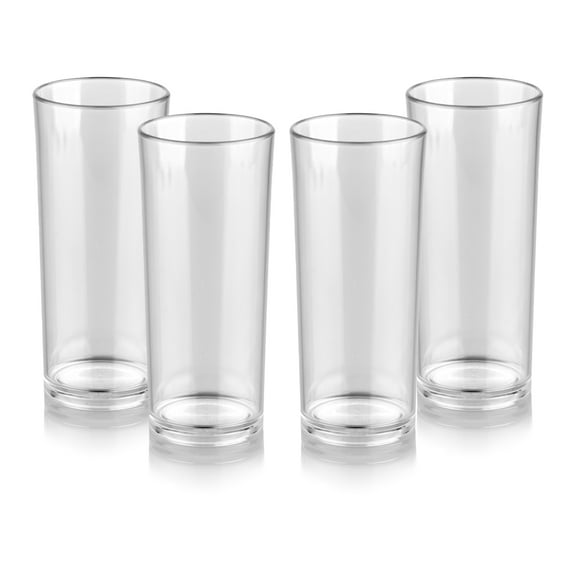 Unbreakable Drinking 10.8-ounce Glasses, Clear, Unbreakable Polycarbonate Highball Tumblers for Water, Juice, Cocktails, Dishwasher Safe, Tall for Indoor Outdoor Use, Reusable (Set of 4)