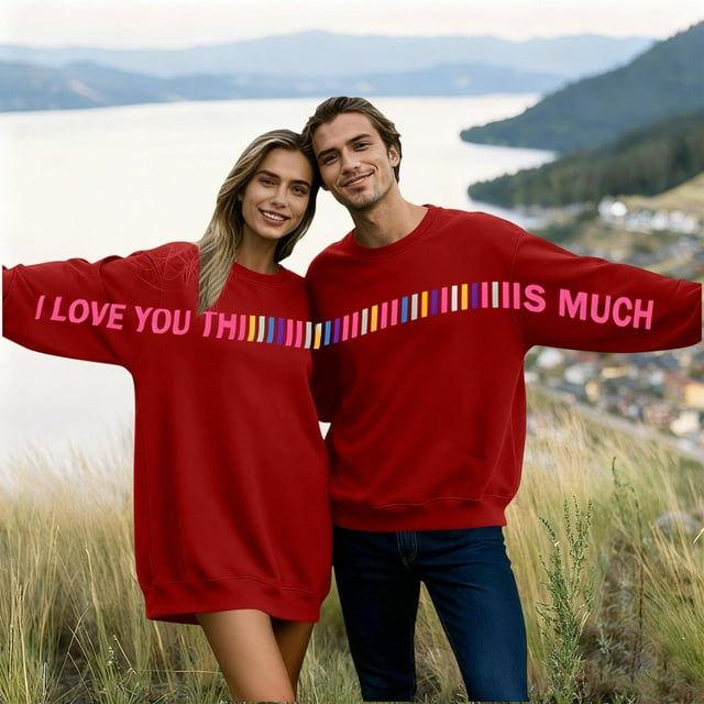 Elvqul Chandails Molletonnés pour Femmes à Col Rond, Chandails de Fête, Chandail à Enfiler, Saint-Valentin, Unisexe, Manches Longues, Chandails Molletonnés pour Femmes et Hommes, Graphique