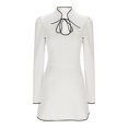 thumbnail image 4 of Sexlip Women's Elegant Mini Dress Long Puff Sleeve Mock Tie Neck A-Line Party Cocktail Bodycon Fashion Casual Dresses White M, 4 of 8