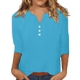 thumbnail image 3 of Bovxnpu 3/4 Length Sleeve Womens Tops, Cotton Casual Blouses for Women, Women's Cotton And Linen Top Solid Color Button Up Shirt Women's V-neck Loose T-shirt Top M, 3 of 6