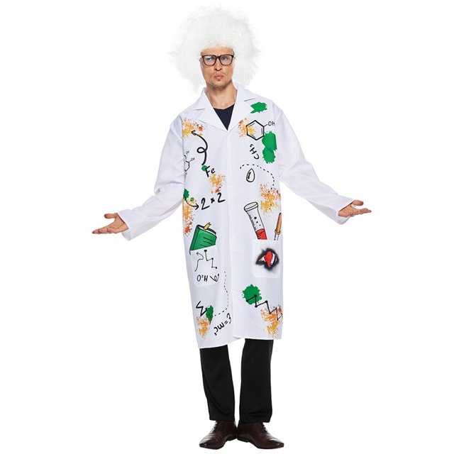 DuoJiaJ Men Mad Scientist Performance Adult Lab Coat With Wig