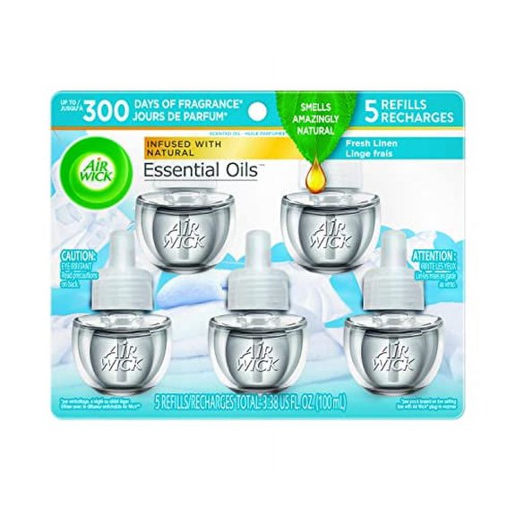 Air Wick Plug in Scented Oil 5 Refills, Fresh Linen, 5x0.67 oz, 3 Pack