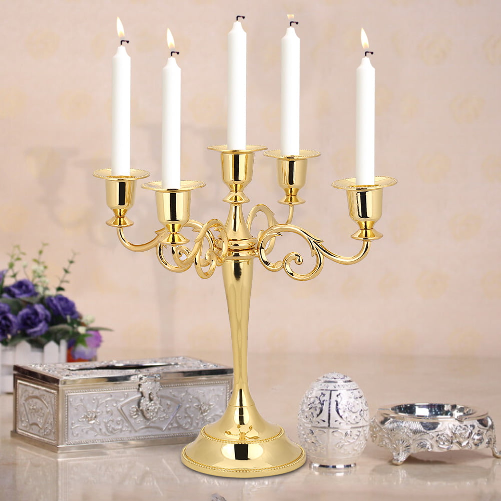 Gold Metal Candle Holder 5-arms Candle Stand 27cm Tall Wedding Event Candelabra Candle Stick 