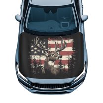 Uorisanigo Hood Cover All-Season Protection Fabric Cover Deer American Flag Car Hood Covers Protection Stretch Polyester Fabric Automotive Accessories Suitable for Cars