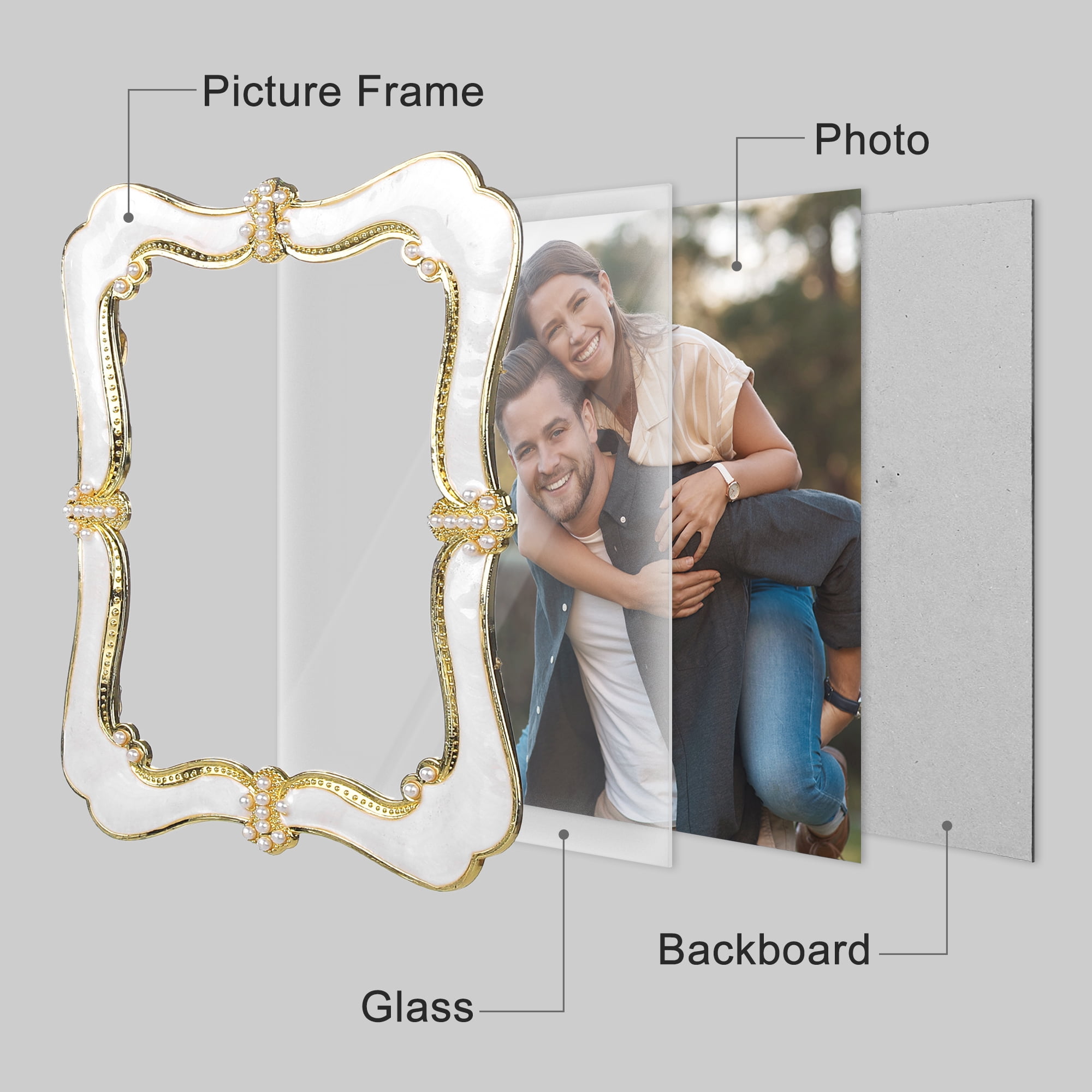 Unique Bargains Picture Frame Pearl Plated Photo Frame for Tabletop Display Gold 4x6/5x7