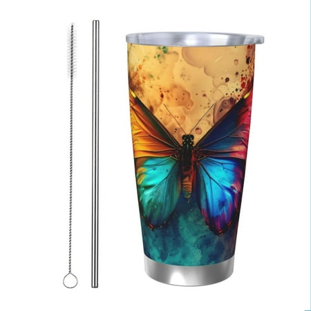 

Vsdgher Vibrant Rainbow Butterfly A 20 Oz Stainless Steel Vacuum Insulated Travel Mug Coffee Cup for Home Office Outdoor Works Great for Ice Drinks and Hot Beverage -Straw Two-piece Set