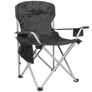 Camp & Go Heavy-Duty Heated Quad Outdoor Camping Chair, Folding Heated Chair with 18 USB Cable, Storage Compartment, and Cup Holder, Black