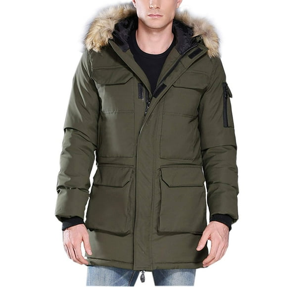Flygo Men's Winter Thick Faux Fur Hooded Quilted Puffer Jacket Coat Outwear(ArmyGreen-XL)