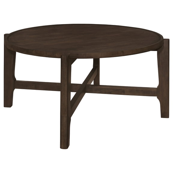 Solid Wood Coffee Table, Round Dark Brown Living Room Table