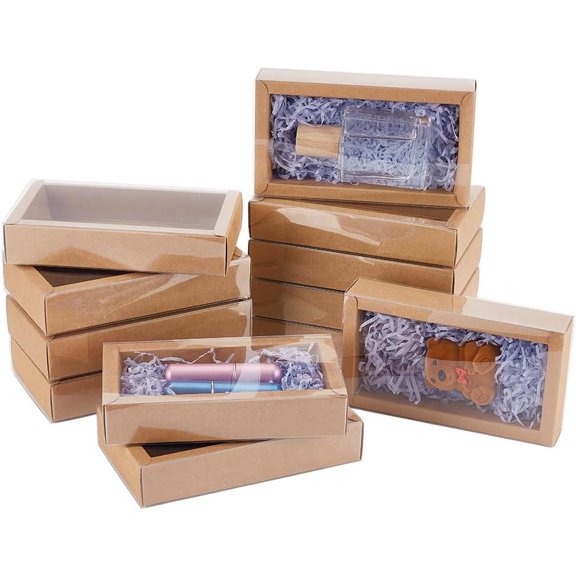 Rectangle Kraft Paper Drawer Boxes Festival Gift Wrapping Boxes Gift Packaging Boxes for Jewelry Wedding Party with Clear PET Plastic Cover Peru 14x7x3cm