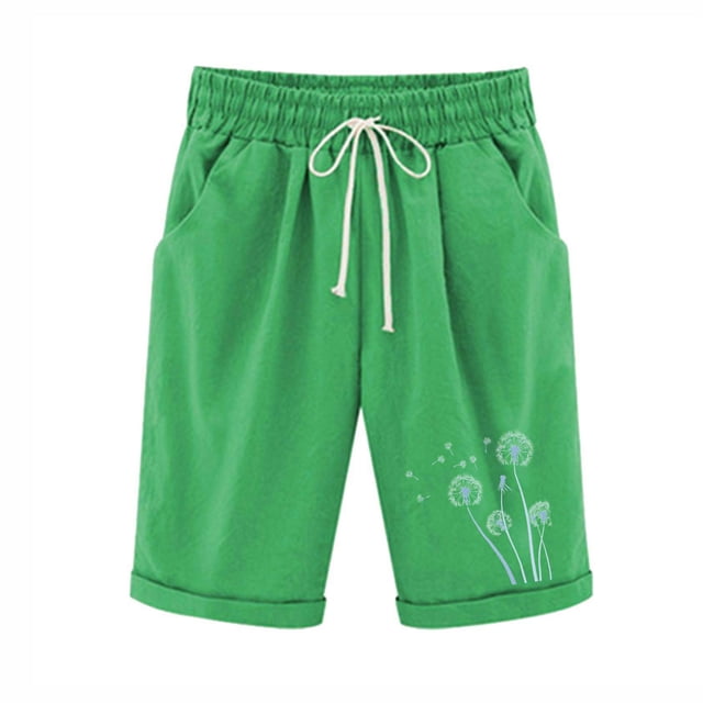 Plebaso Womens Casual Shorts Knee Length Rull up Printed Shorts Straight Summer Short Pants with Pockets