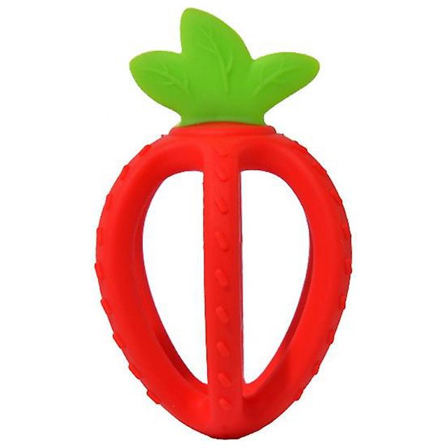 Green Mordedor de silicona con forma de fresa para bebé, chupete para la dentición para recién nacido, juguete Molar para masticar, regalo de Ducha