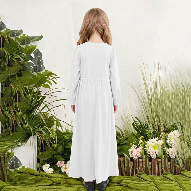 talentlend Girls Maxi Dress Long Sleeve Casual Crewneck Solid Color Party  Spring Flowy Dresses with Pockets