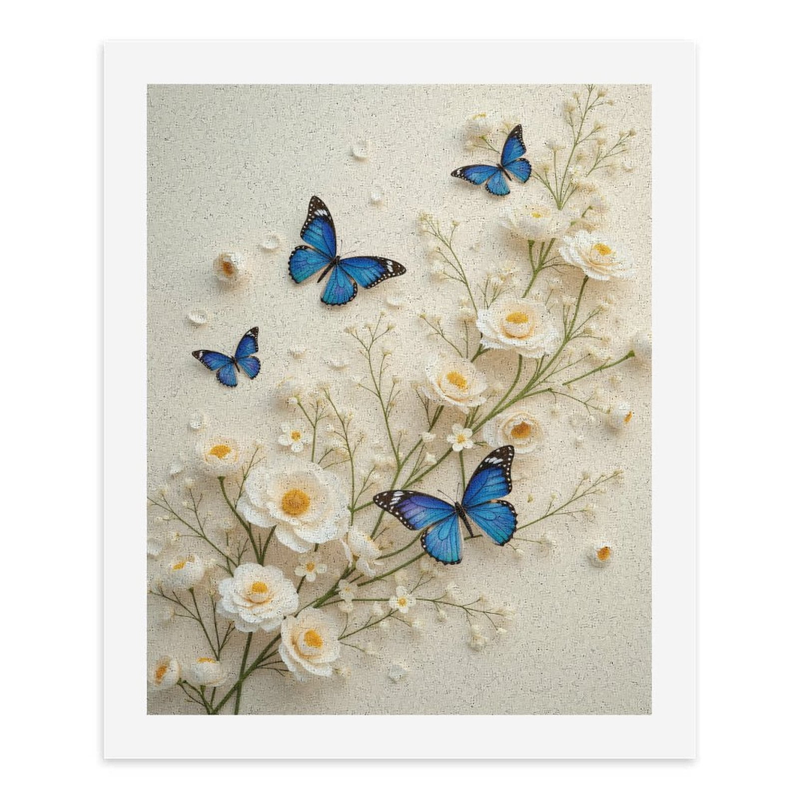 Paint by Numbers Kit for Adults, Blue Butterflies White Blossoms Paint by Numbers, Easy Paint by Numbers Kit for Adults Beginner, DIY Adult Paint by Number Kits on Canvas, Home Decor