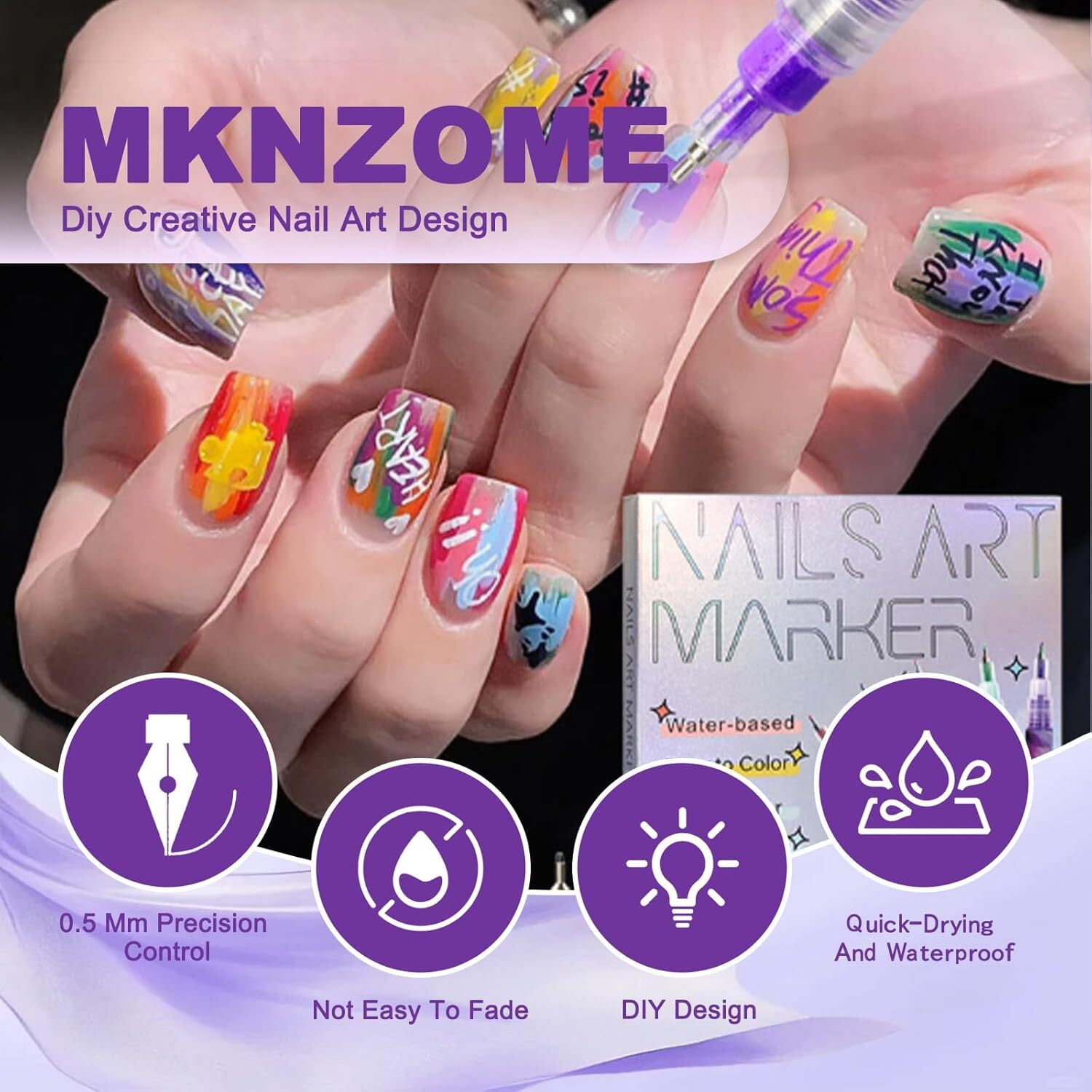12 Color Nail Art Pens, 0.5 MM Nail Polish Pens Set Drawing Painting Point Liner Acrylic Painted Pen Kit, Waterproof and Quick-drying Nail for DIY Nail Design, Home & Salon Manicure Tools