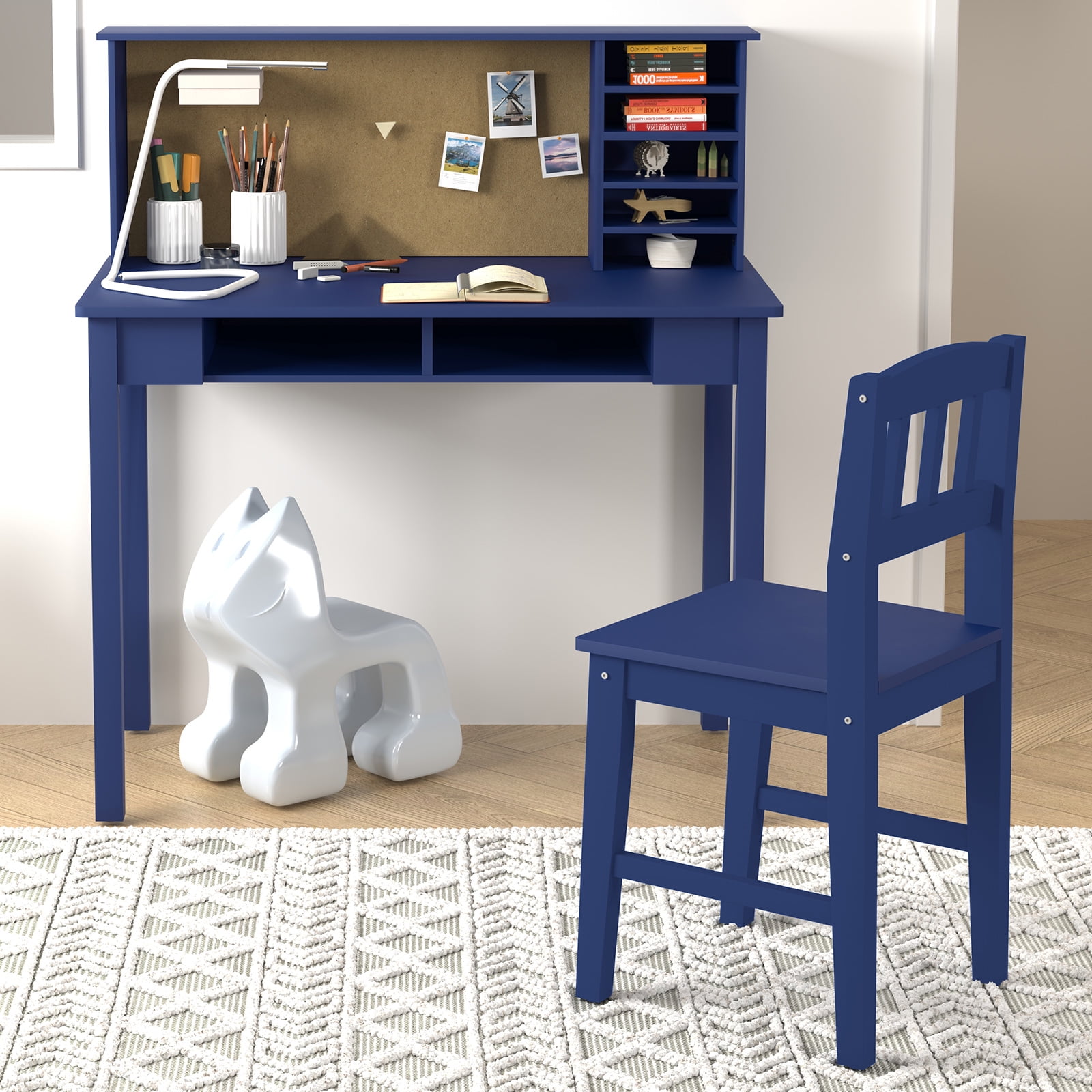 Mjkone Wooden Kids' Desk and Chair Set with Storage, Students Study