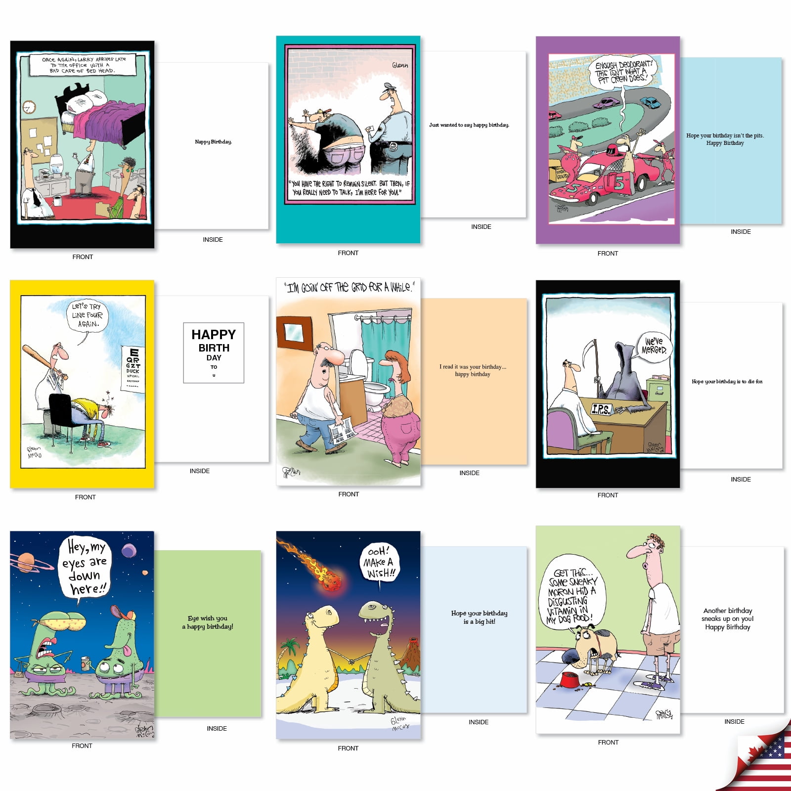 NobleWorks 36 Assorted Box Set Funny Birthday Greeting Cards w/5 x 7 Inch Envelopes (36 Designs, 1 Each) Bday McCoy Bros. Merriment AC7742BDG-B1x36