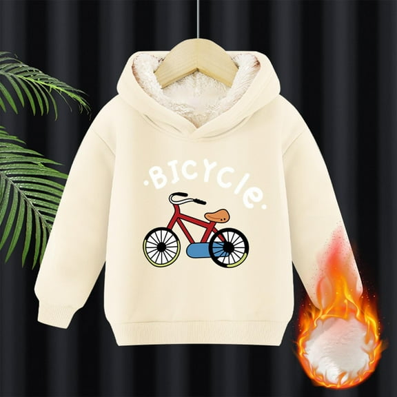 Bnwani Pullover Sweatshirts for Girls Fashion Long Sleeve Fleece Lamb Velvet Casual Print Beige Size 2-3t