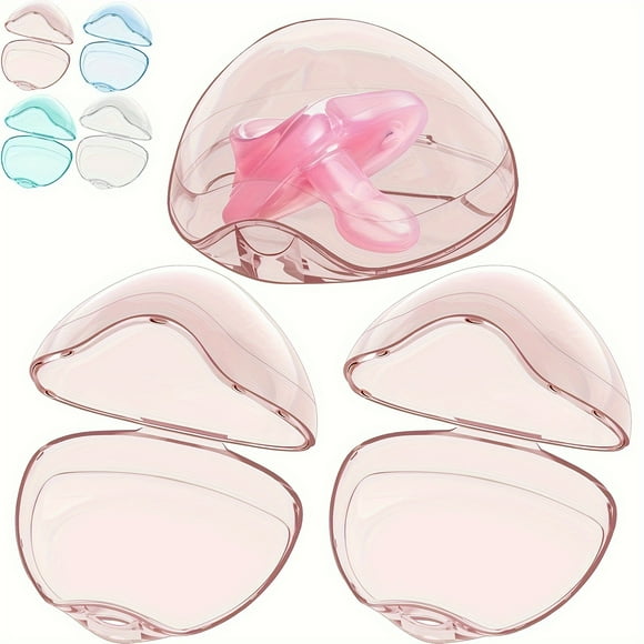 2pcs Translucent Soothing Item Holder Cases with Clip Durable Plastic Binky Storage Box, Oval Shape with Flip Lid, Light Pink Blue, Keeps Soothing Items Clean Accessible, Soothing Item Holder Clip