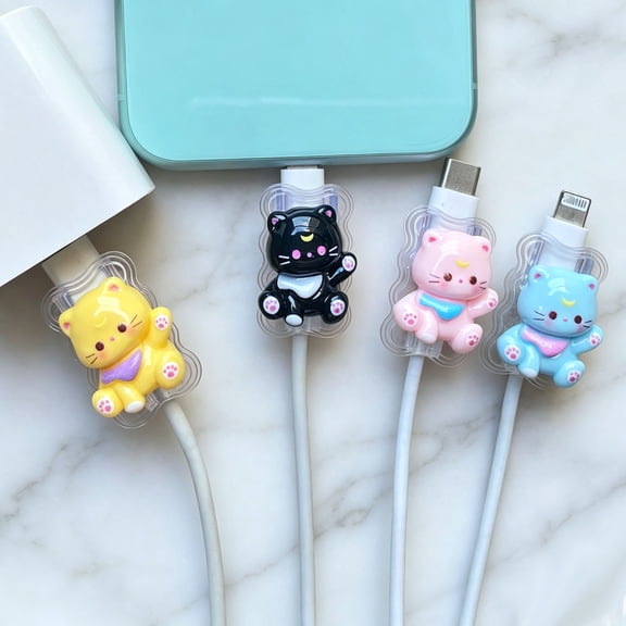 Tianyeda Cable Protector for iPhone iPad Charger Cord Protector Phone Accessory 4pcs Cat pattern multicolor