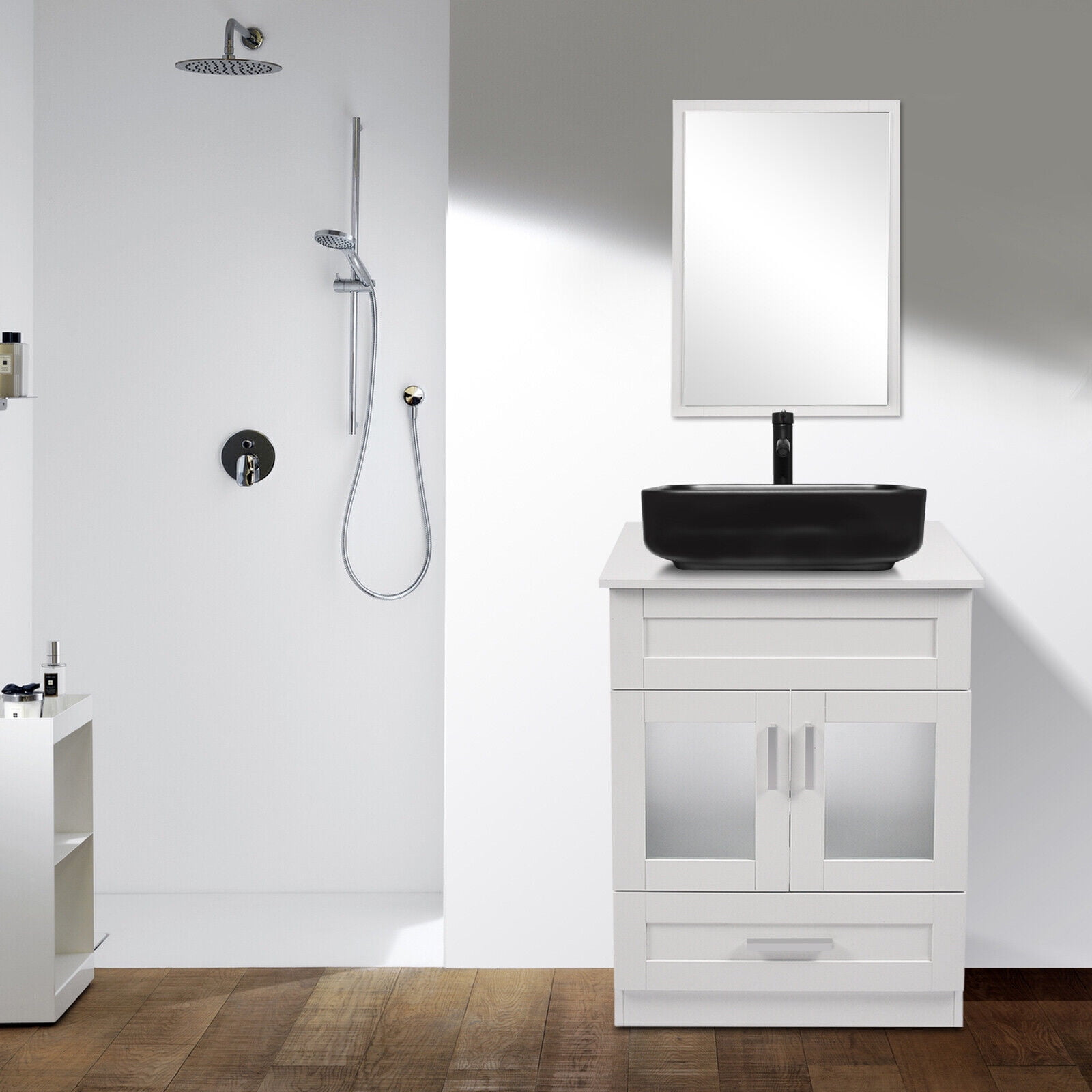 ELECWISH 24" Vanity Bathroom Cabinet with Mirror and Vessel Sink Bowl Faucet Combo Set
